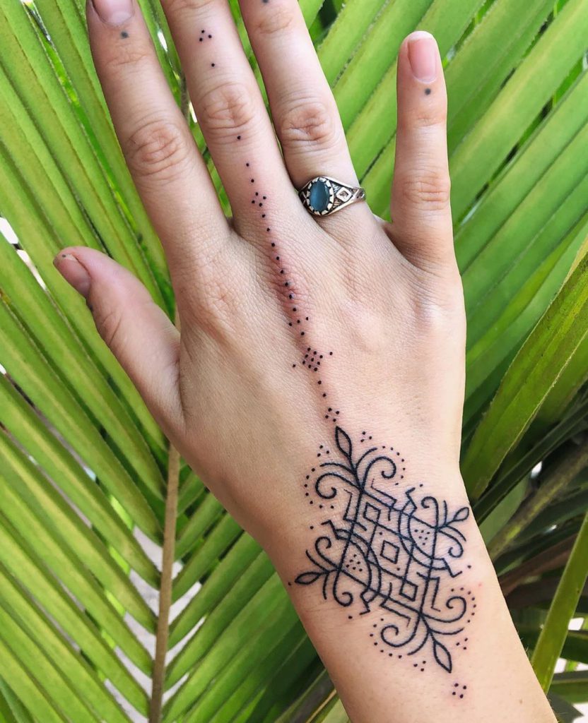 ornamental tattoo on hand