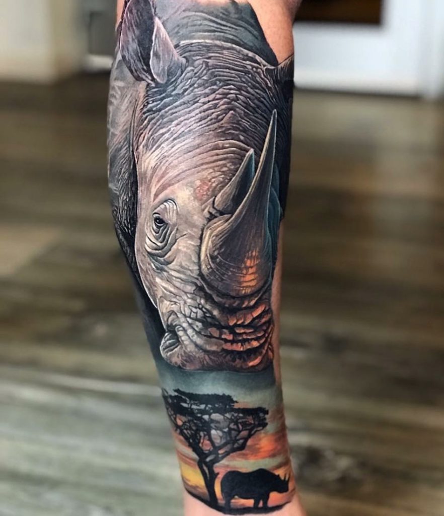 Realistic Rhino Color Tattoo by Peter Hilgers