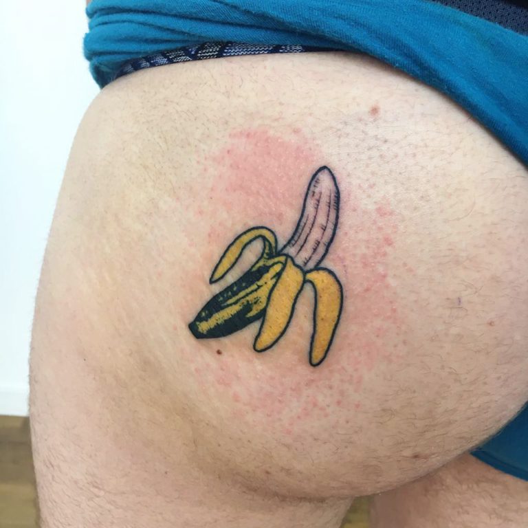 Banana tattoo on Butt - Color style by Alba del Bas