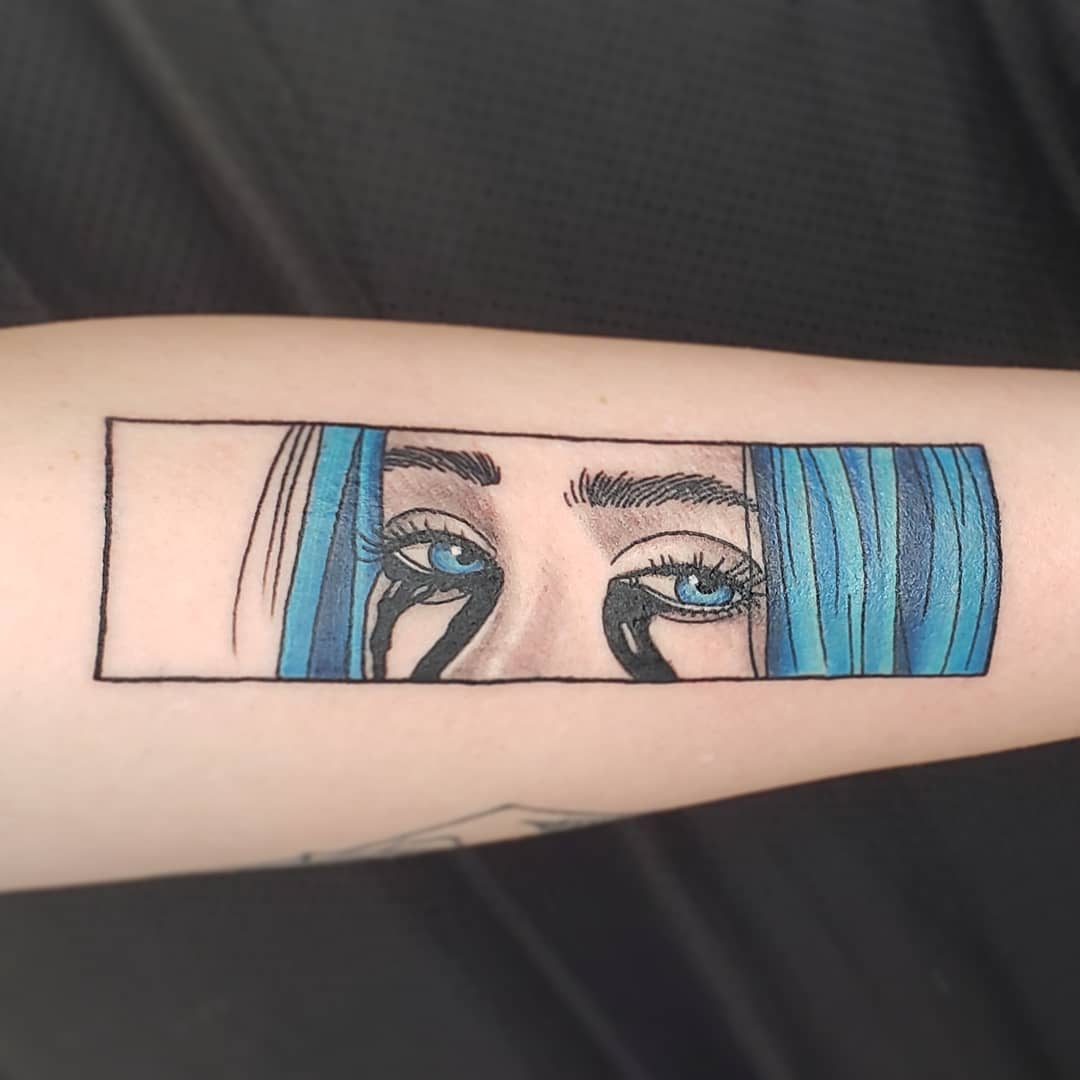 Billie Eilish portrait tattoo on Forearm (back) - Realism style by Claudia Reato