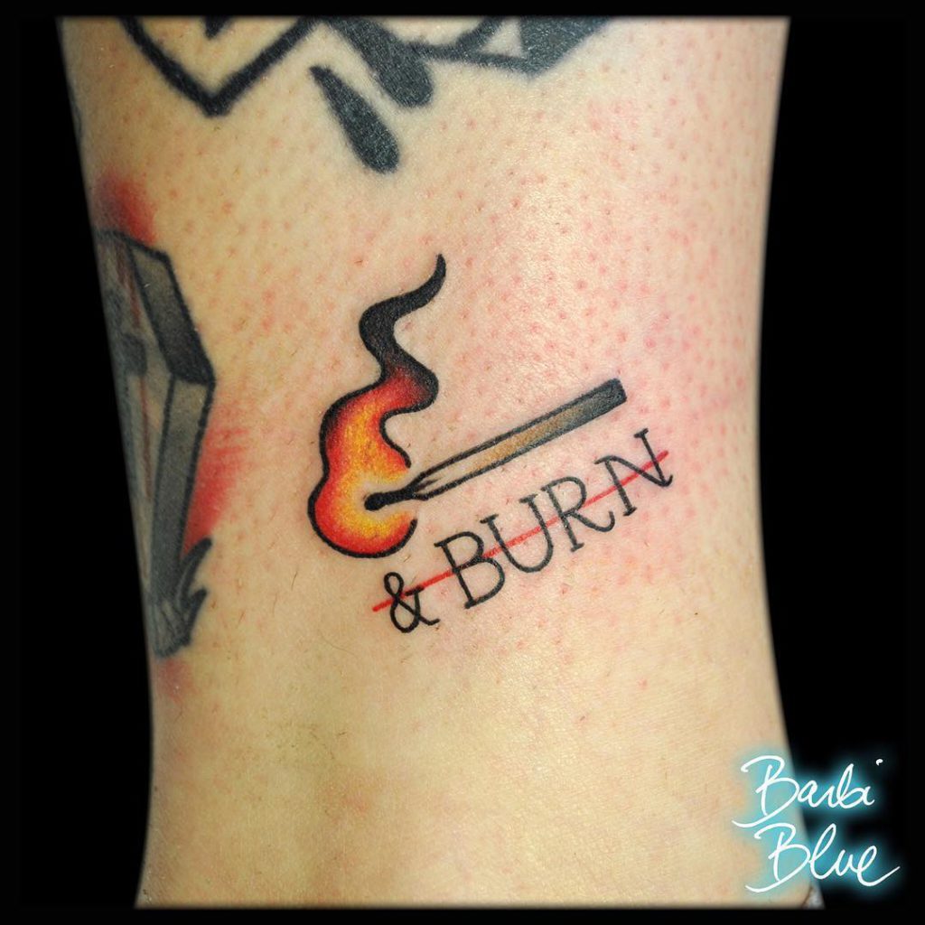 Billie Eilish fire tattoo on Ankle - Illustrative style by Barbi Németh