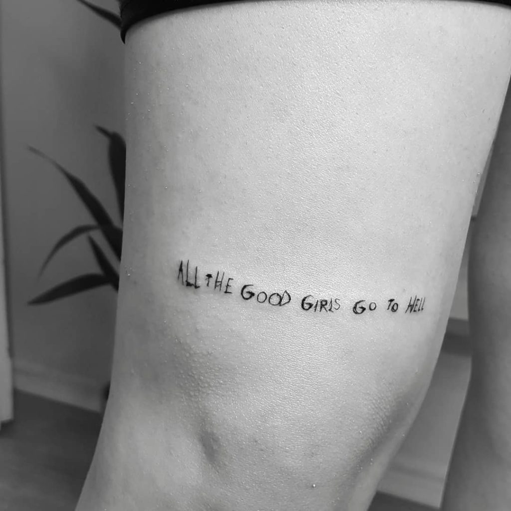 Billie Eilish lyrics tattoo on Knee - Lettering style by Filipa Caires