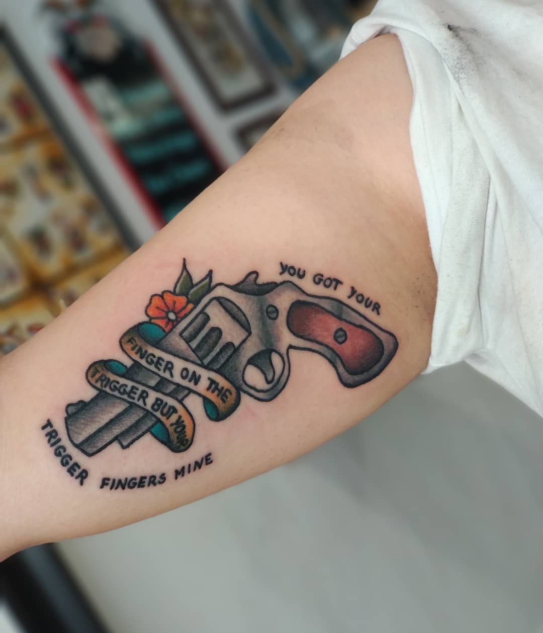 Billie Eilish song heart tattoo on Thigh (side) - Traditional style by rachel