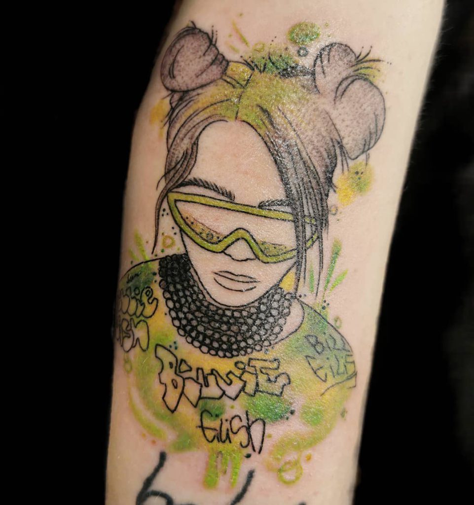 Billie Eilish portrait tattoo  - Illustrative style by Cerine