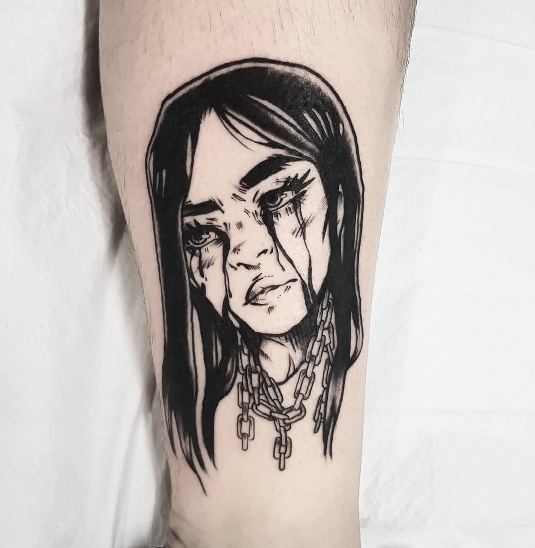 Billie Eilish tattoo - Blackwork style by Jason Gonzales