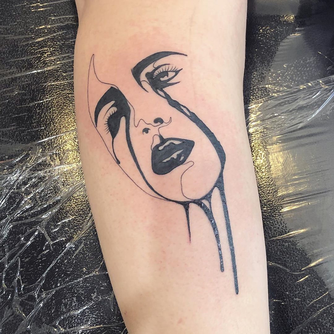 Billie Eilish portrait tattoo - Linework style by Juan Pablo Uberti