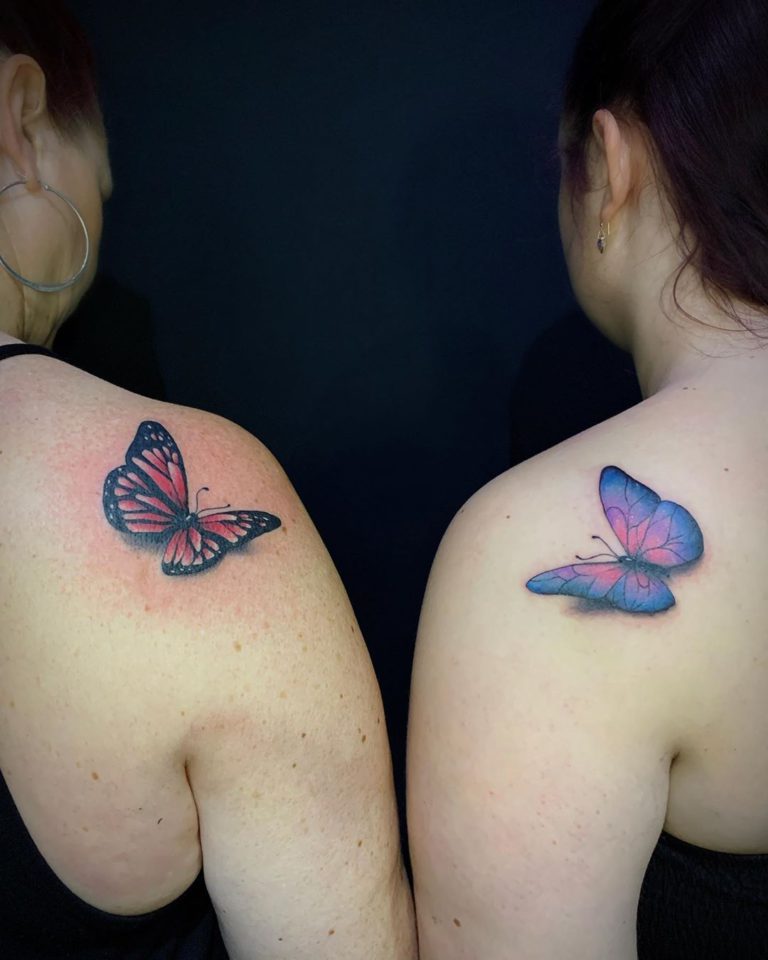 Butterfly tattoo on Shoulder - Color style by Poppy Rose