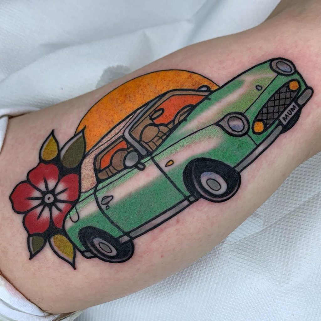 Car tattoo on Arm (upper) - Color style by tippingtattoo