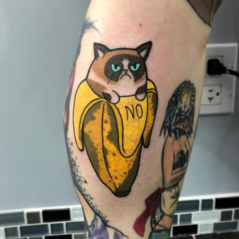 Cat in a Banana tattoo on  - Color style by Faith Johnsen