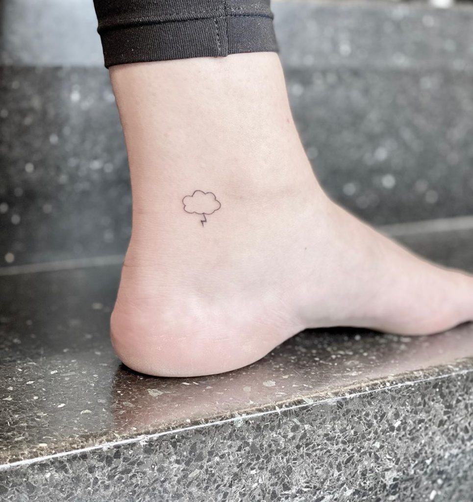 Cloud Lightning tattoo on Ankle by Marco