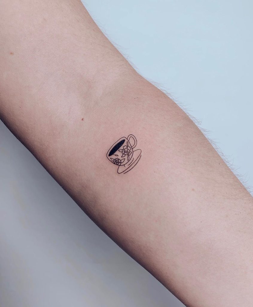 Coffee Cup tattoo on Forearm (inner) by Esin