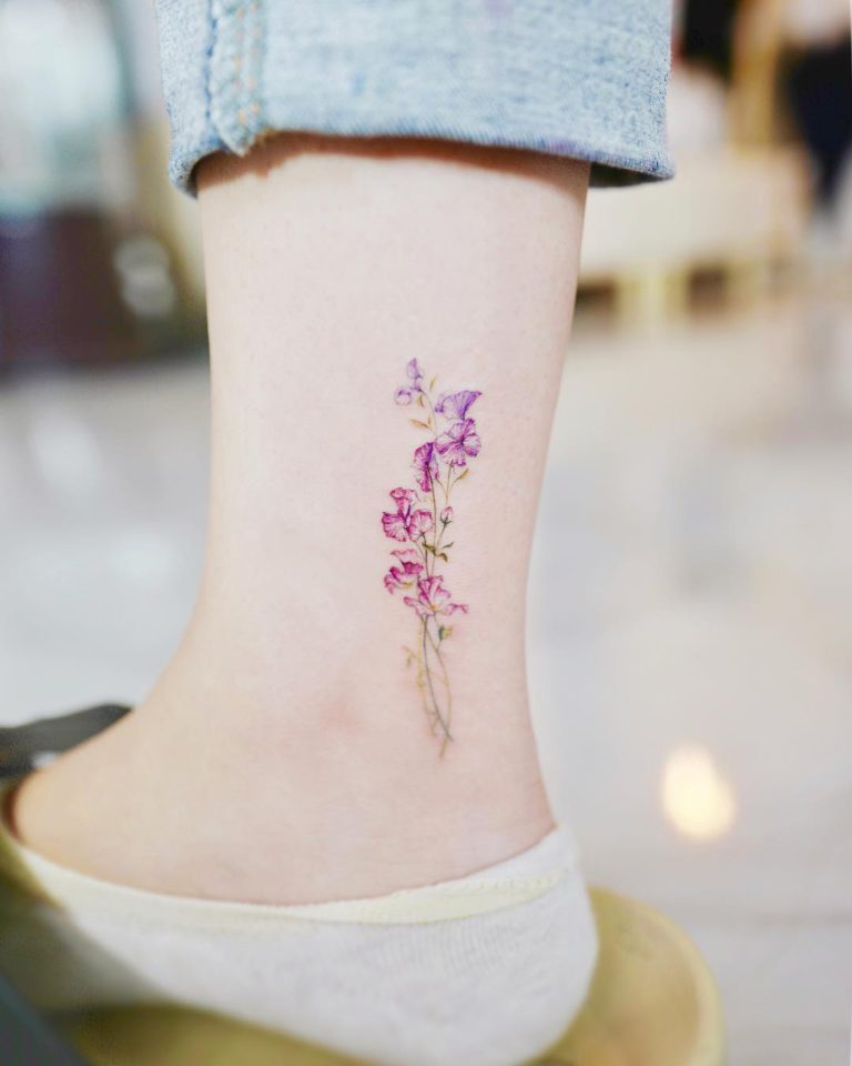 Sweet pea tattoo on Ankle by Banul