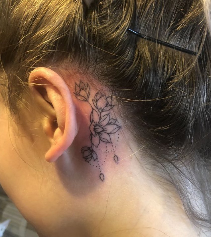 Flower tattoo on Ear (Behind) by asaal.tattoo