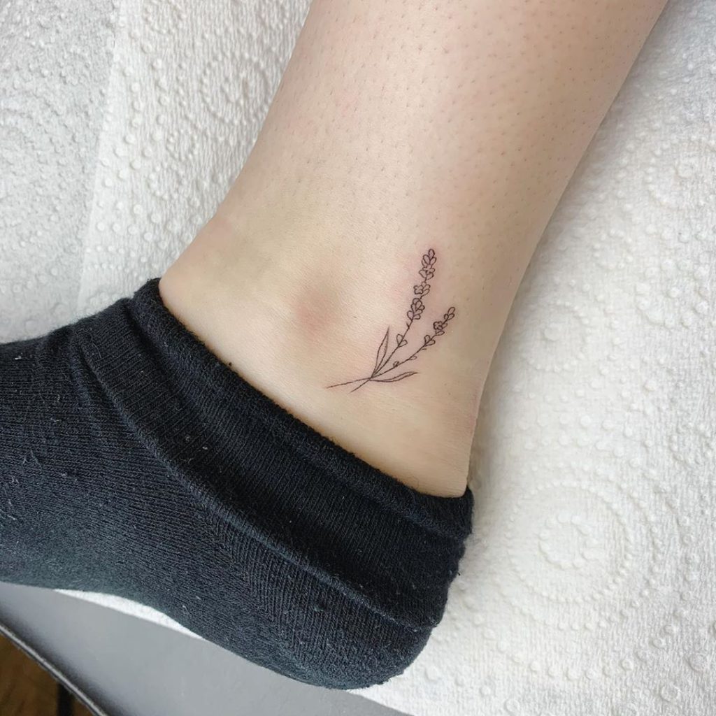 Lavender Flower tattoo on Ankle by Peta