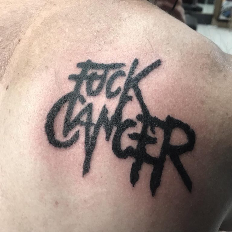 Fuck Cancer tattoo on Shoulder by Kyle Barry