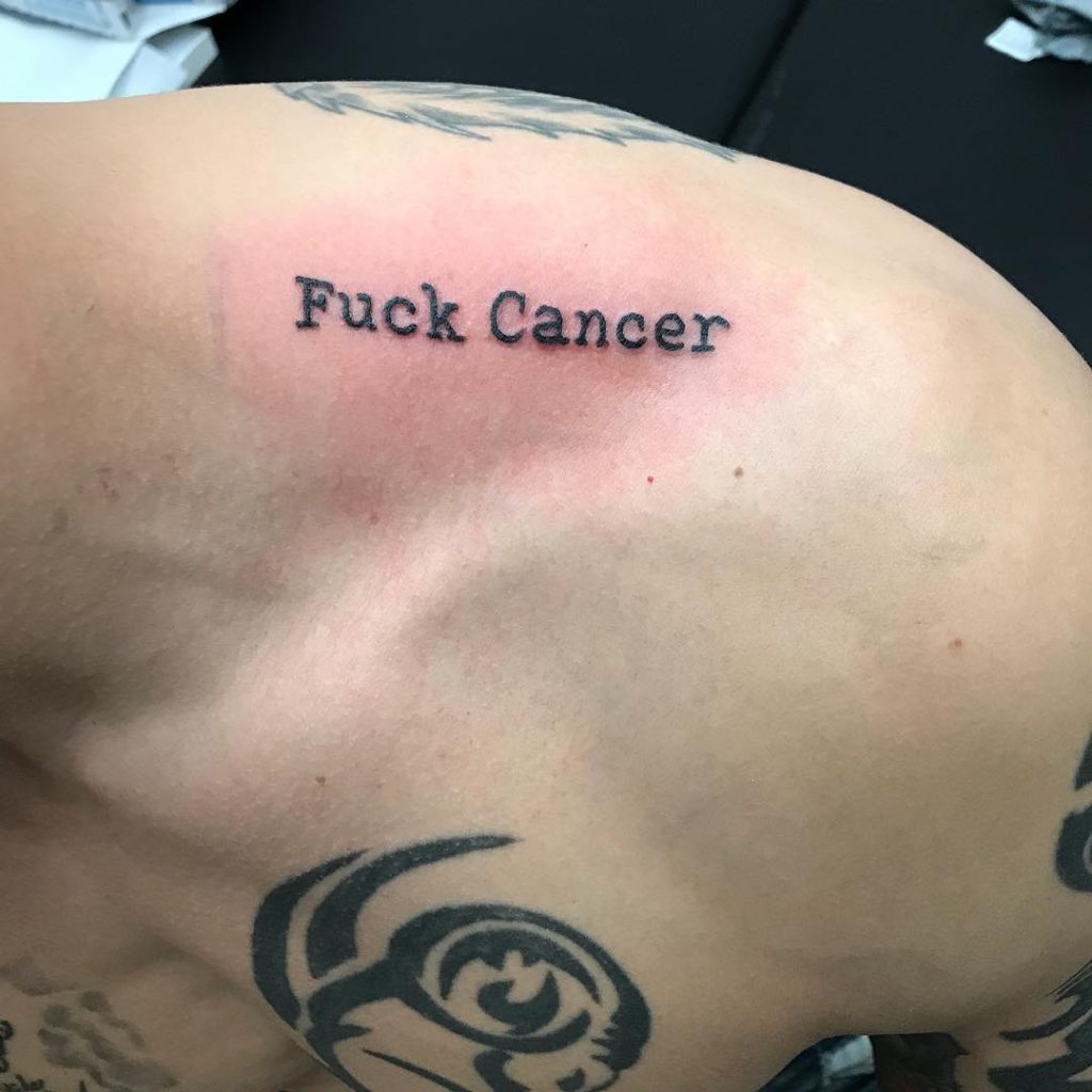 Fuck Cancer tattoo on Shoulder by Comic-Book-M
