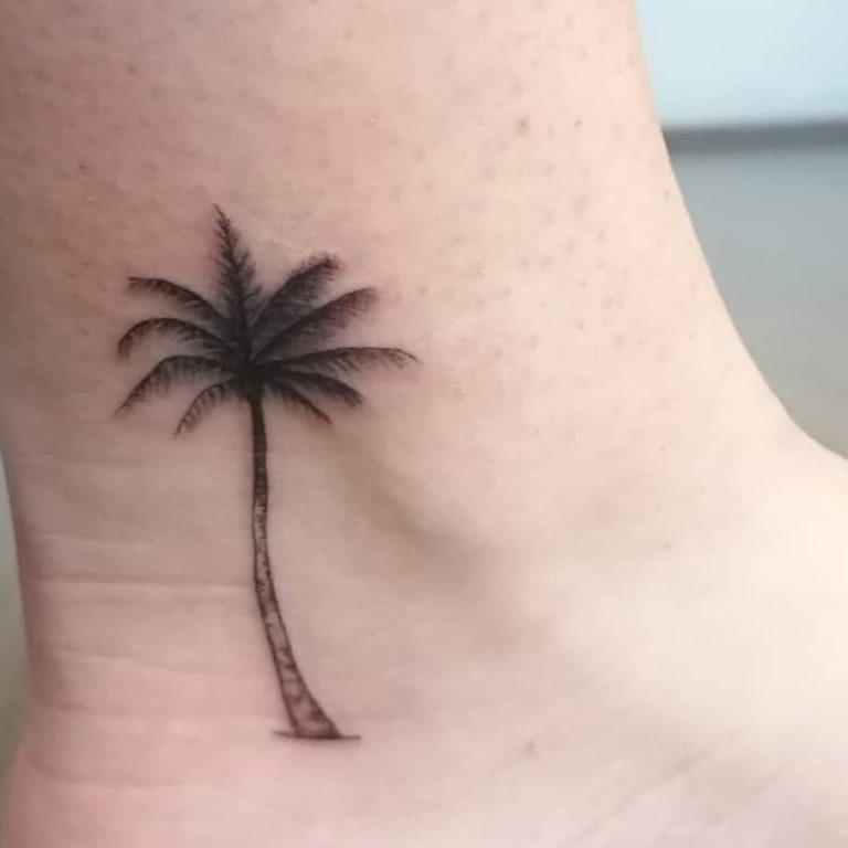Palm Tree Botanical tattoo on Ankle by Petit Potam