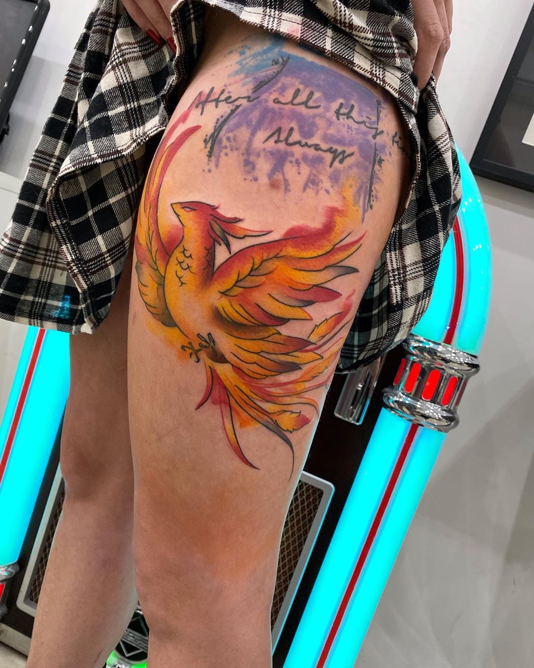 jeremyangotti:phoenix-color-japanese-leg-tattoo