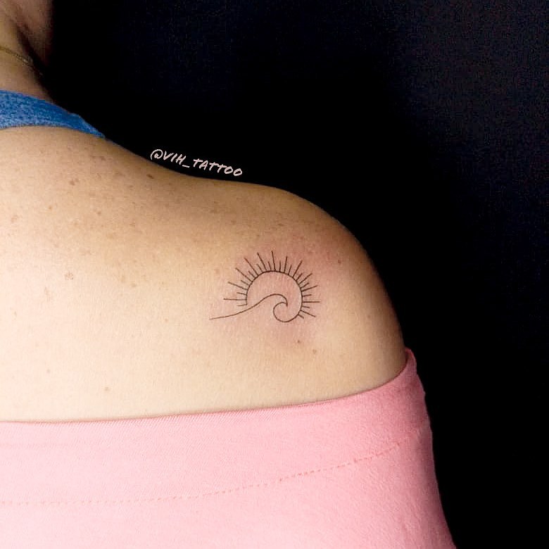 Wave Sun tattoo on Shoulder by Vinicius Rosa