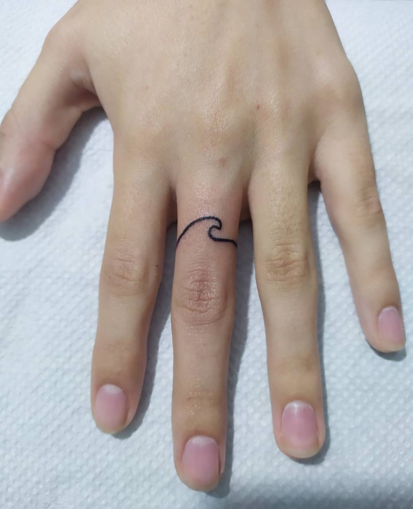 Wave  tattoo on Finger - Linework style by Guillermina Uguet