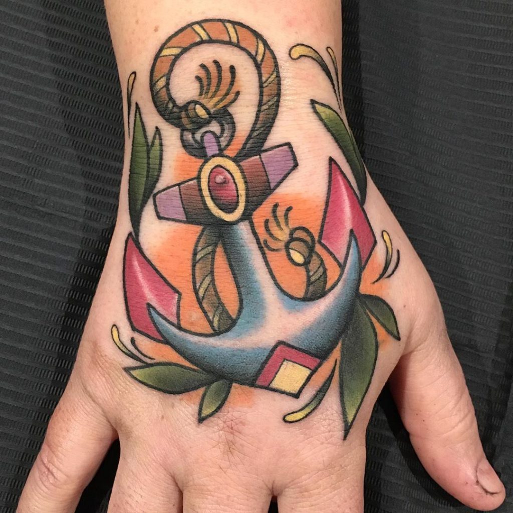 anchor nautical tattoo on Hand - Neo Traditional style by Jessica Sörensson