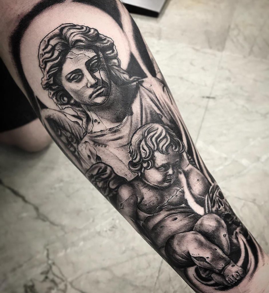 angel    tattoo on Forearm (inner) - Black and Grey style by Bruno Bonavita