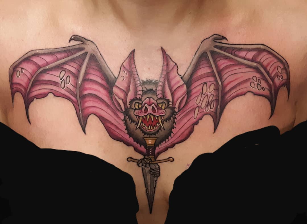 Premium Vector | Floral hanging bat tattoo design silhouette