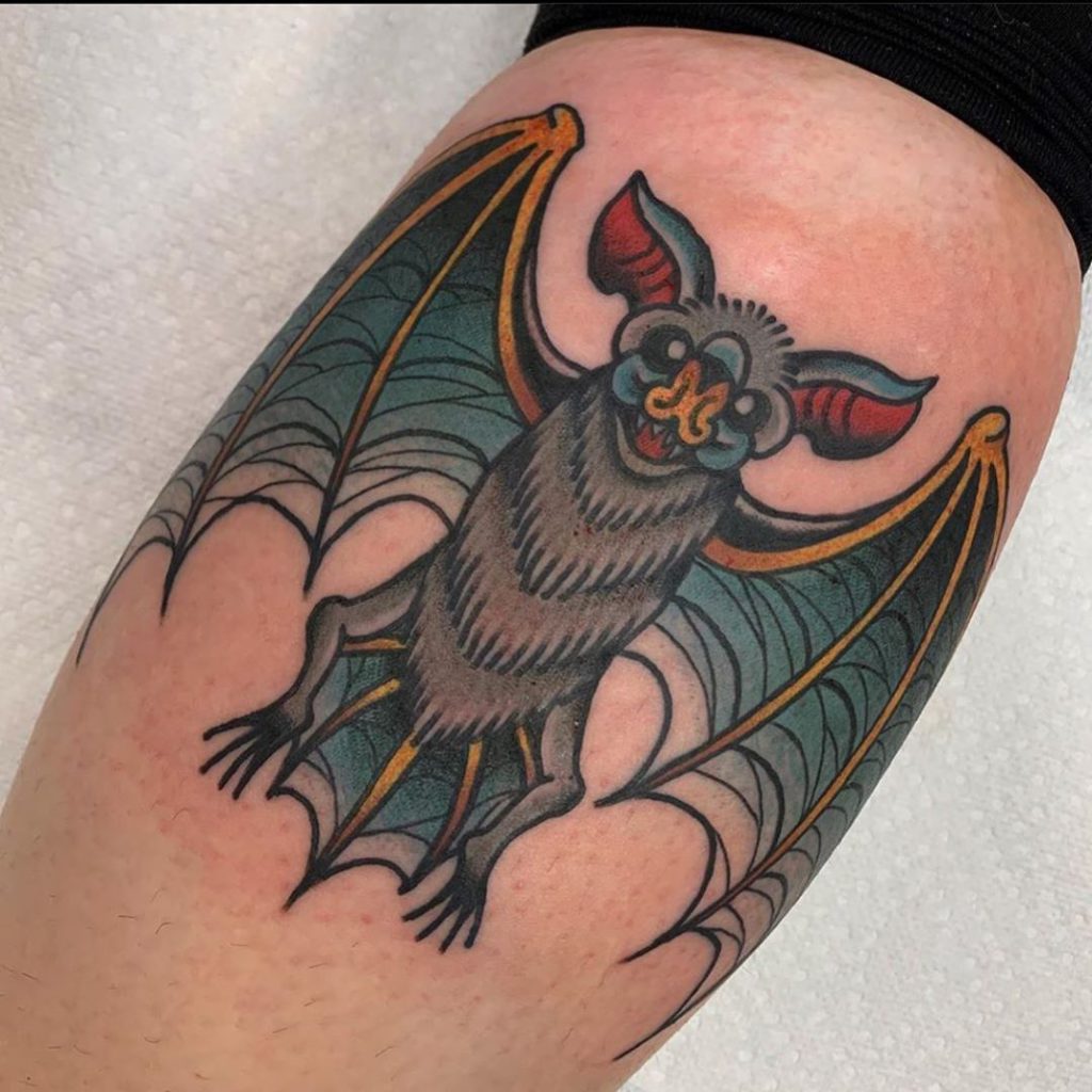 bat    tattoo on  - Traditional style by Nate Stephens