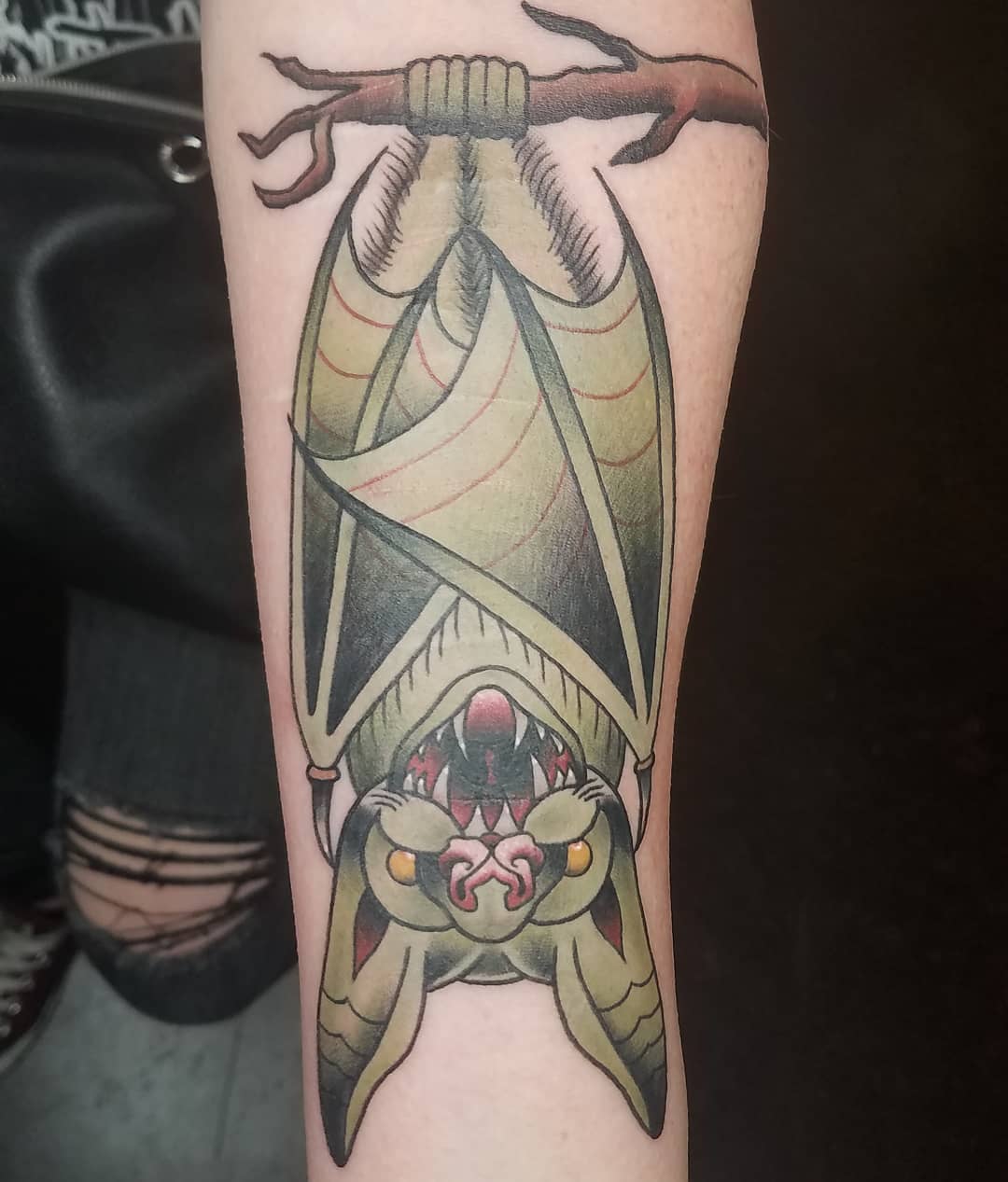 Neo traditional Bat Done by Sam at Whaling City Tattoo in New Bedford MA   rtattoos