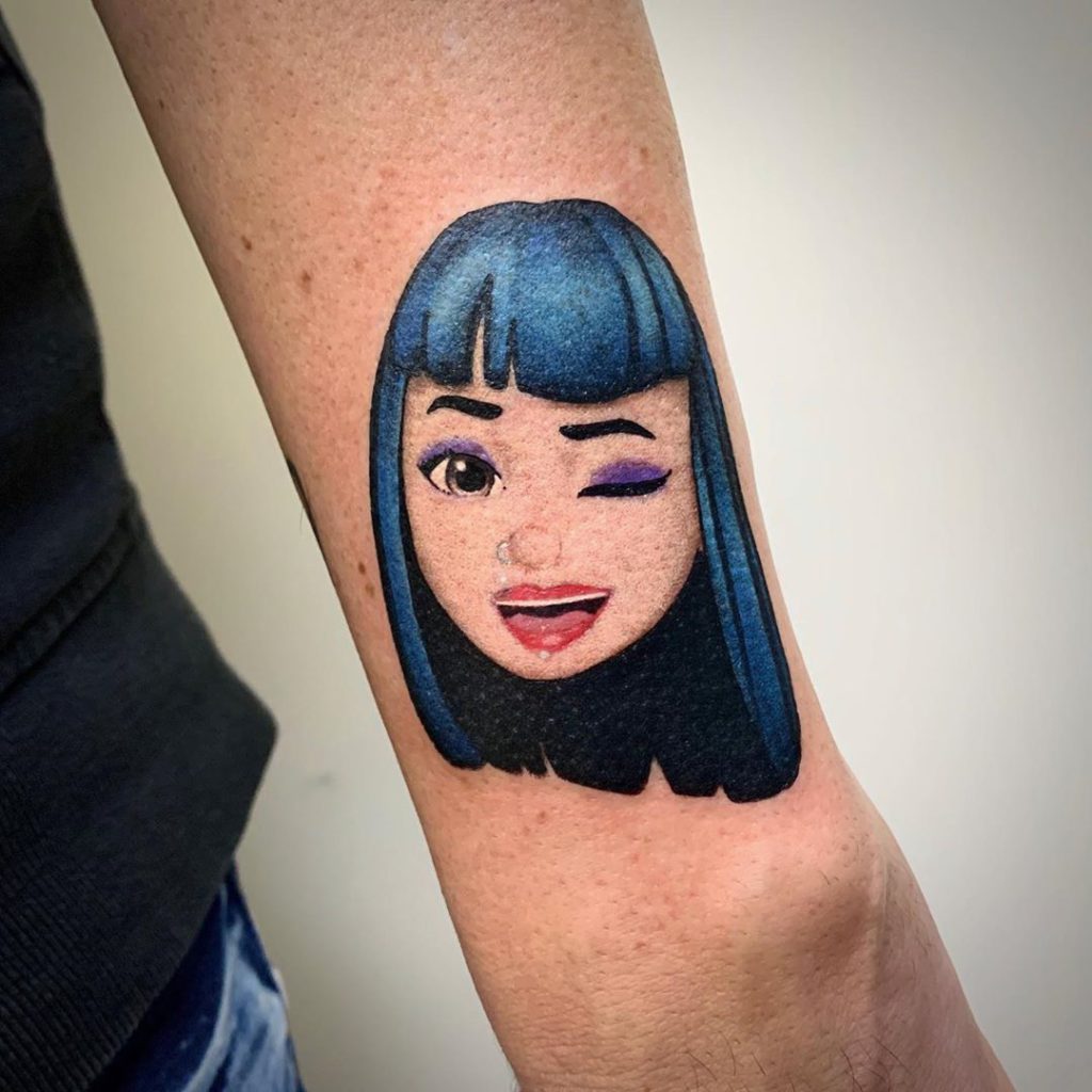 emoji face girl wink tattoo on Wrist (top) by Michimorge