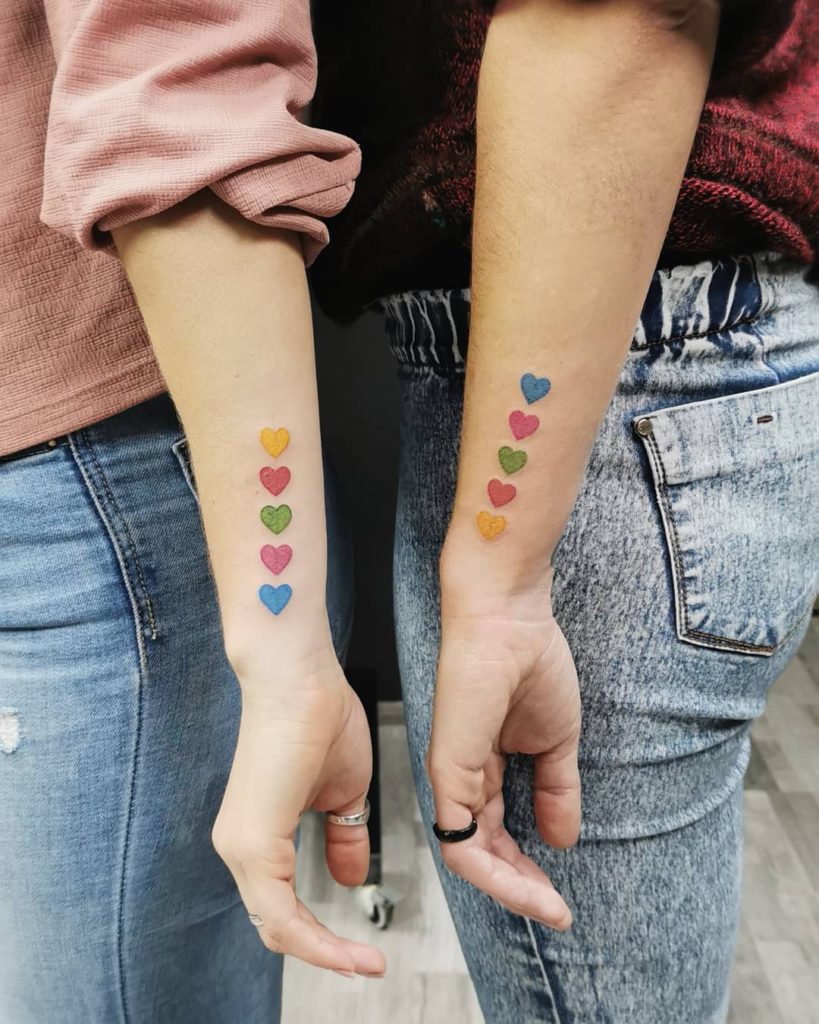 emoji heart matching tattoo on Wrist (inner) by Tanj Njat