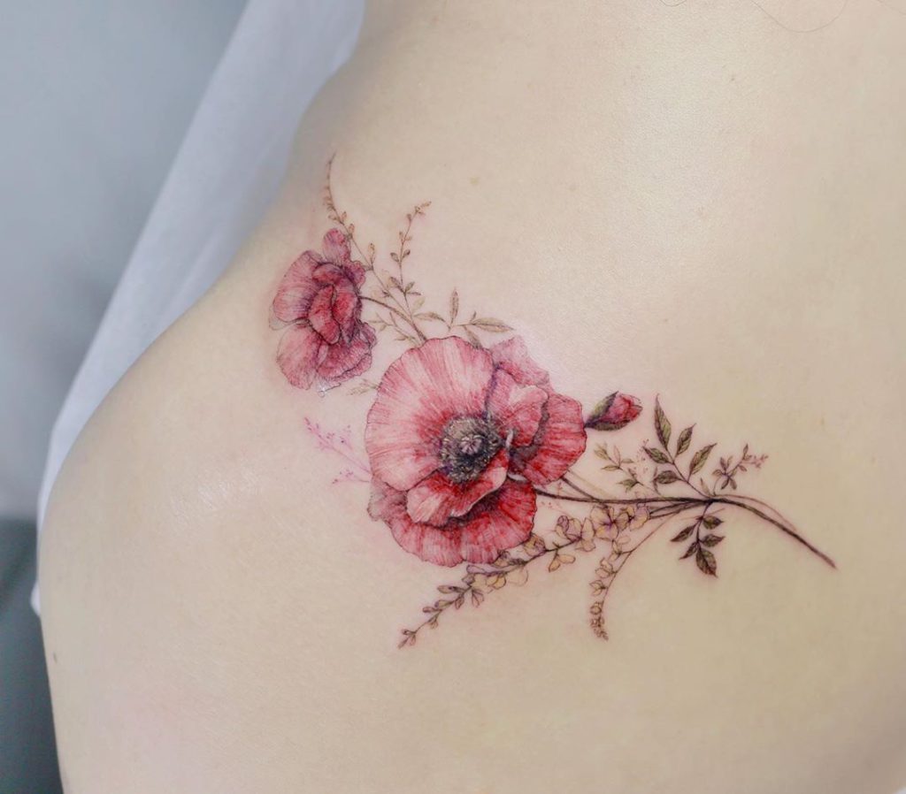 flower botanical poppy tattoo Fine Line style by tattooist_flower