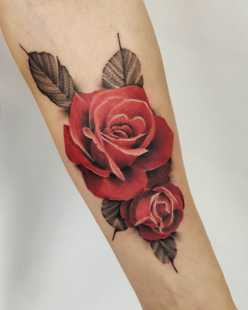 Beautiful Colored Flowers Tattoos On Half Sleeve