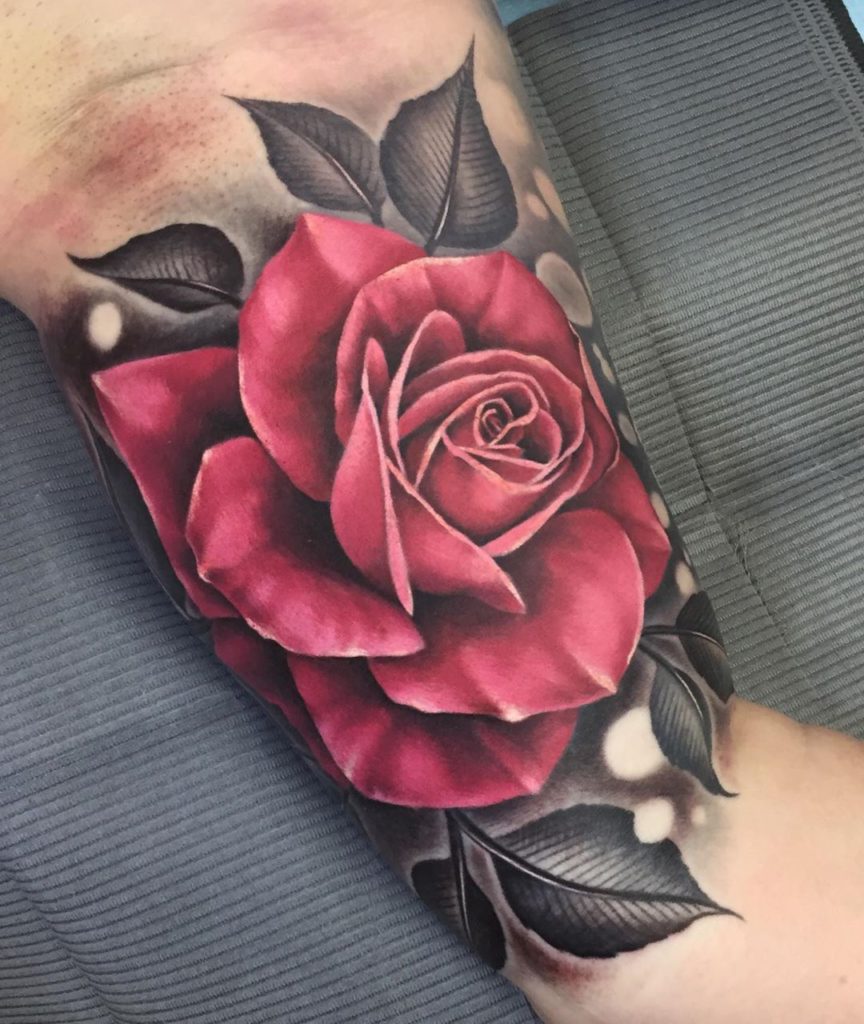 flower botanical rose tattoo Color style by Malibu Budd
