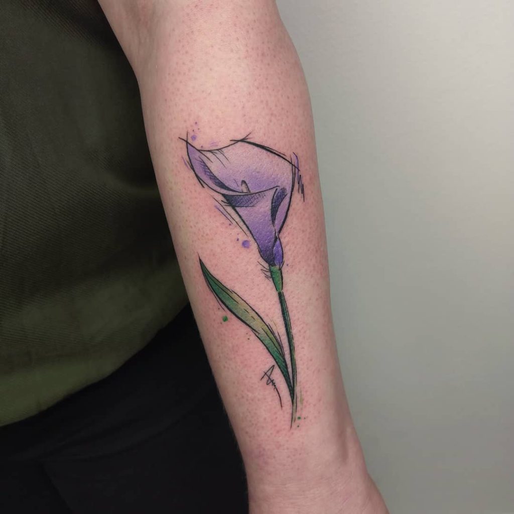 flower botanical tulip tattoo Watercolor style by Klára Marečková