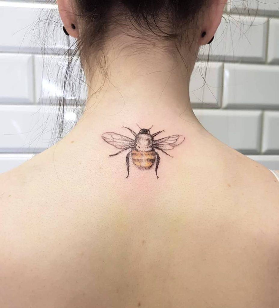 bumblebee tattoo on neck (Back) - Color style by Lidia la rose