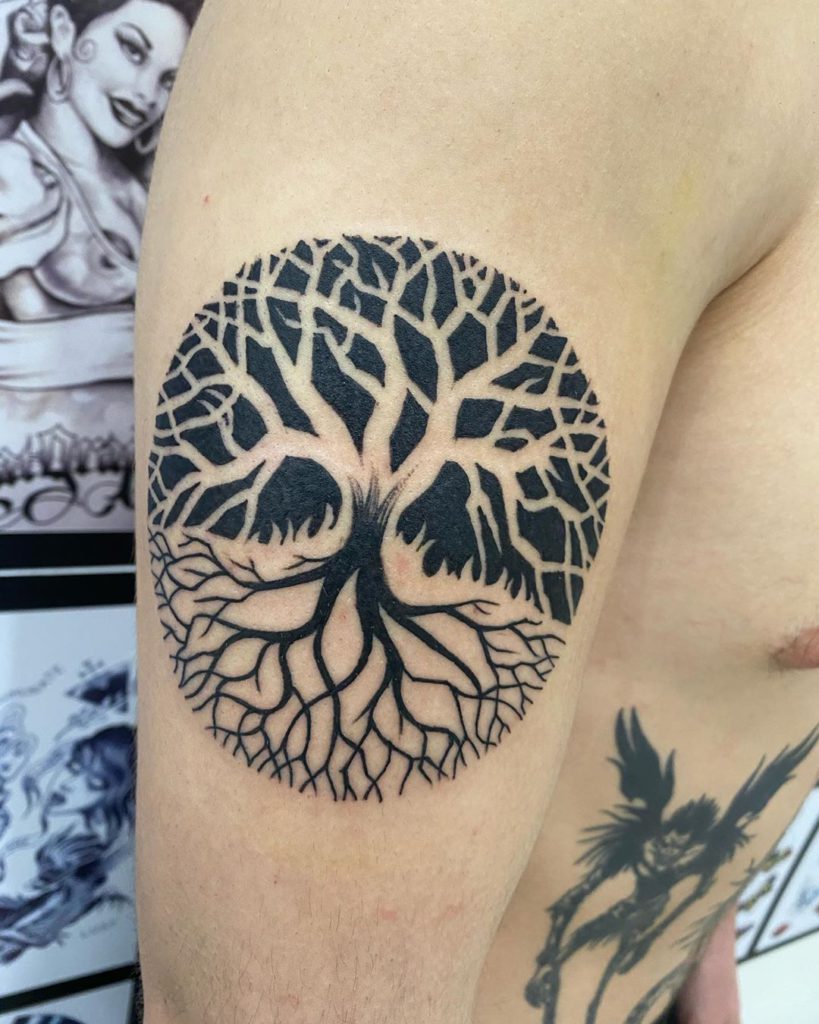 tree botanical nature  tattoo on Arm (upper) - Blackwork style by Cain Simmons🌿