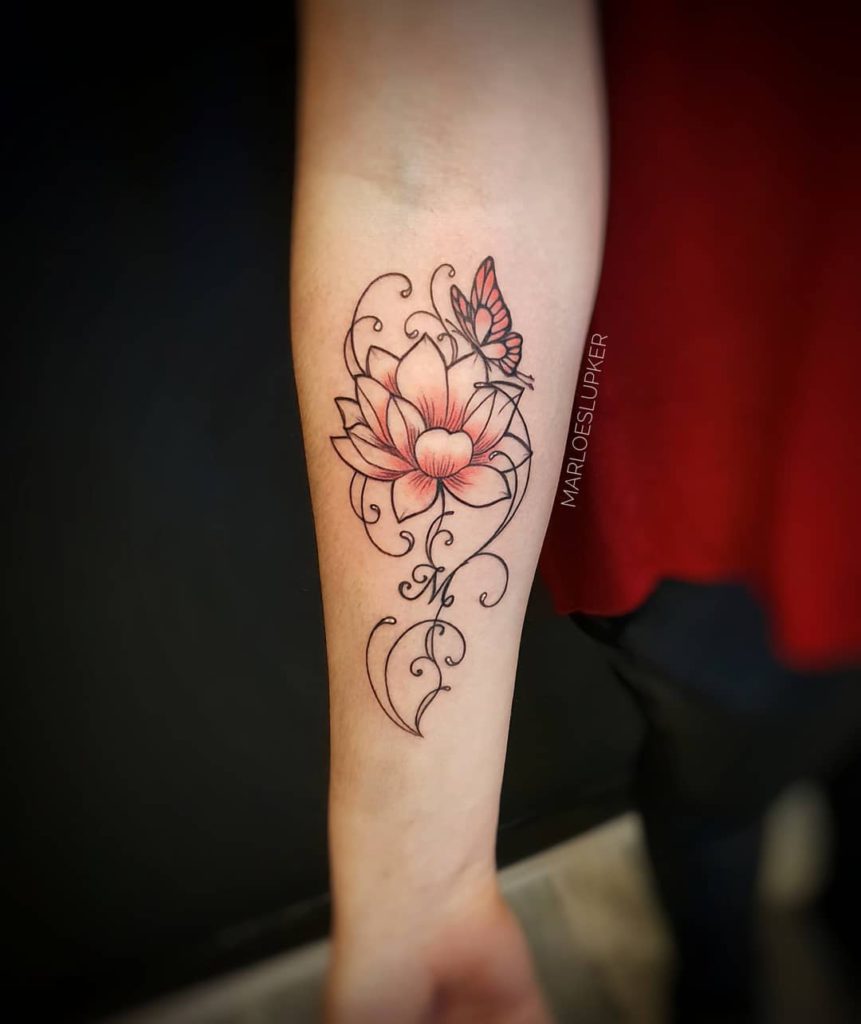 Lotus & Butterfly Ornamental Tattoo on Forearm