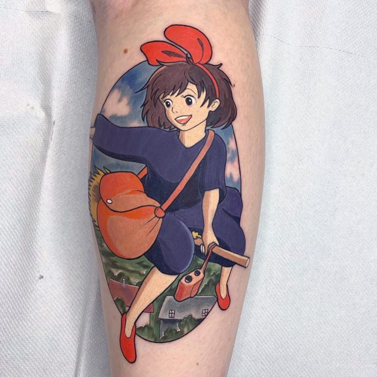 Anime tattoo on Calf by Jessica Penfold