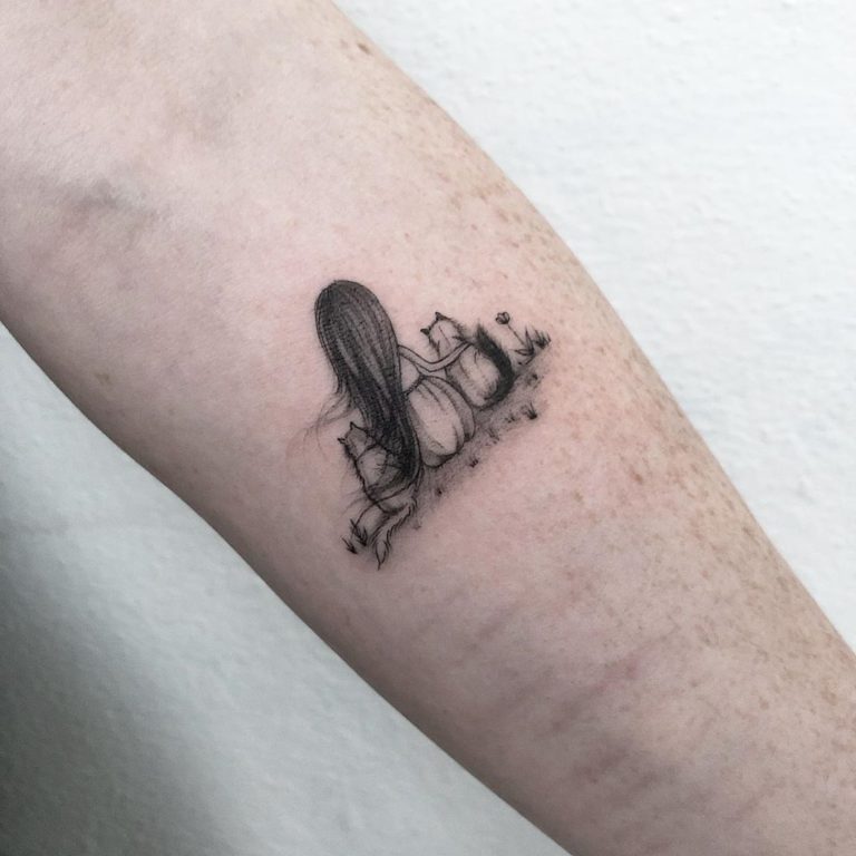 Cat tattoo on Forearm (inner) by Sasha Kaye