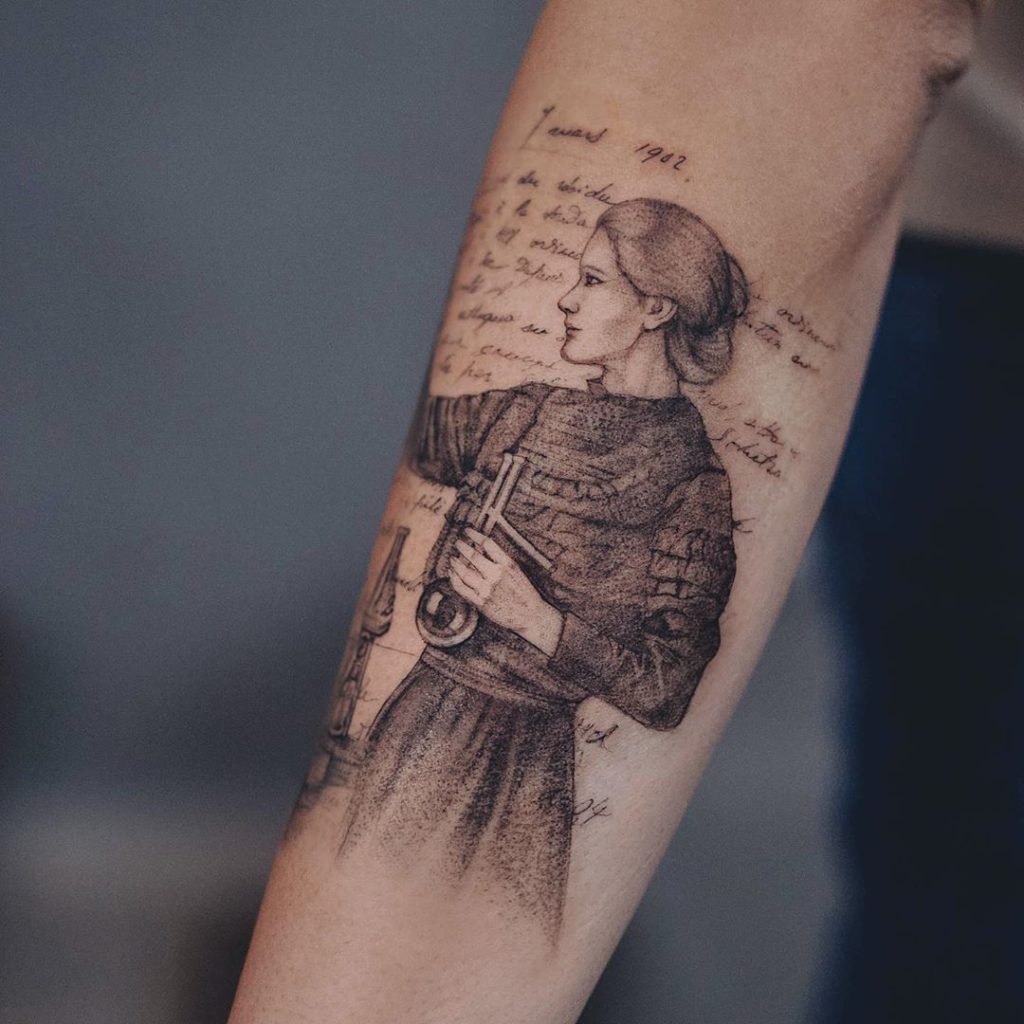 Marie Curie tattoo by Marcela Badolatto