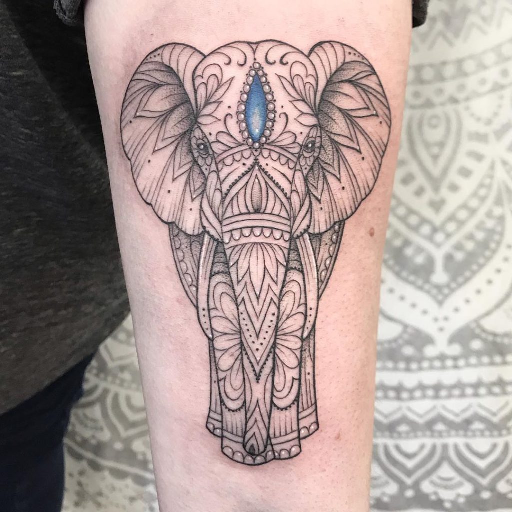 Elephant tattoo on Forearm (inner) by Britt Beale
