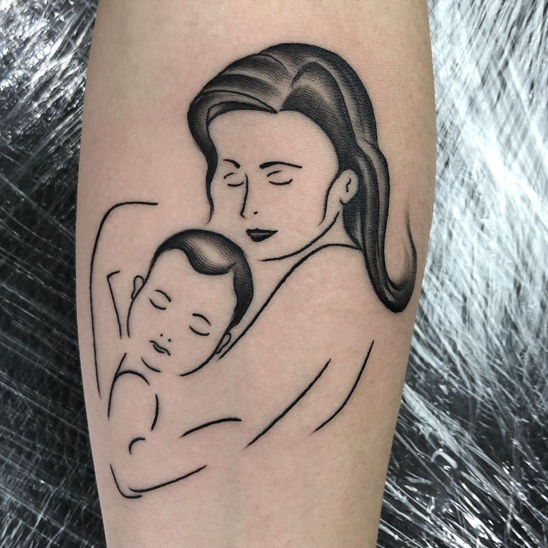 Tattoo uploaded by Taytum Marsing • Mother and baby #mother #baby #lineart  #flowers #lilyofthevally #daisy • Tattoodo