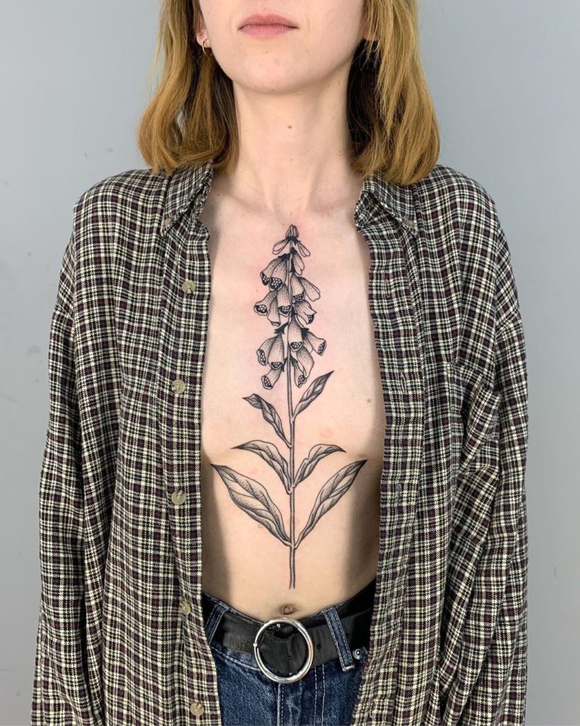 Foxglove tattoo on Chest by Alvaro Groznyy