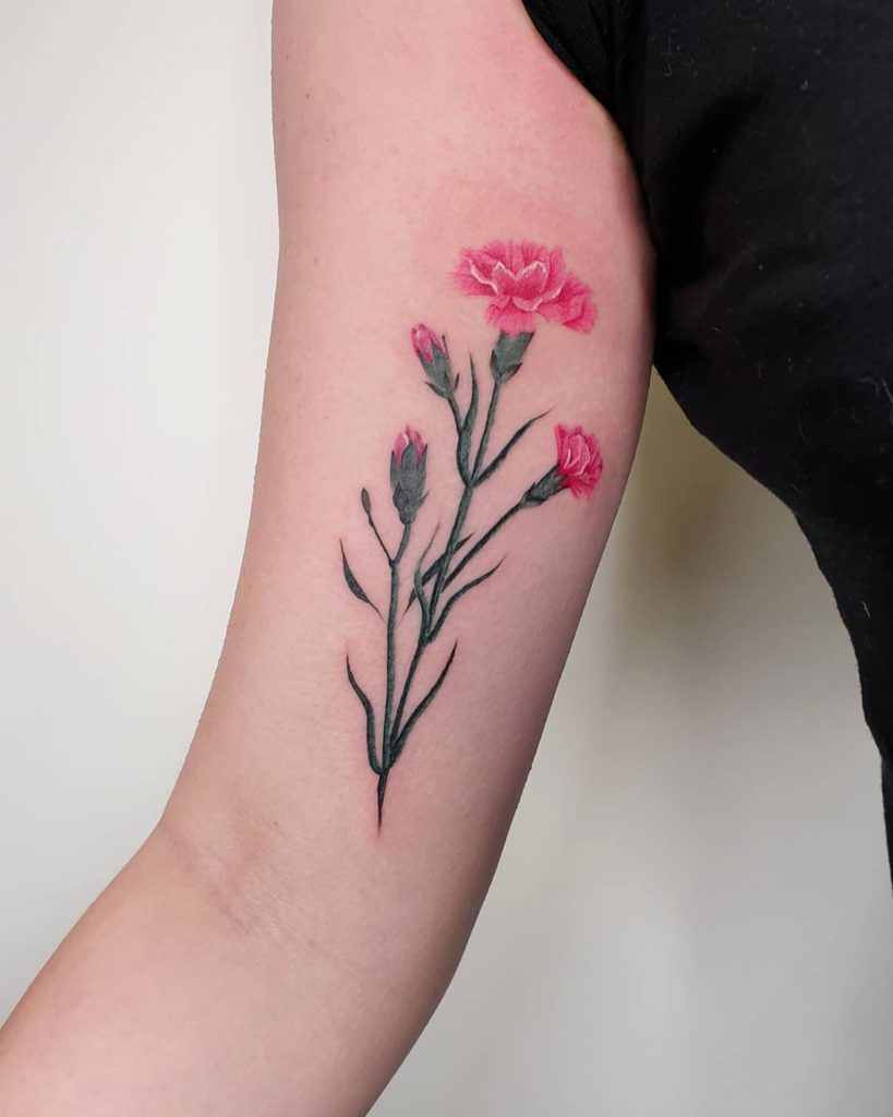 Carnation tattoo on Arm (inner) by Aino Holopainen