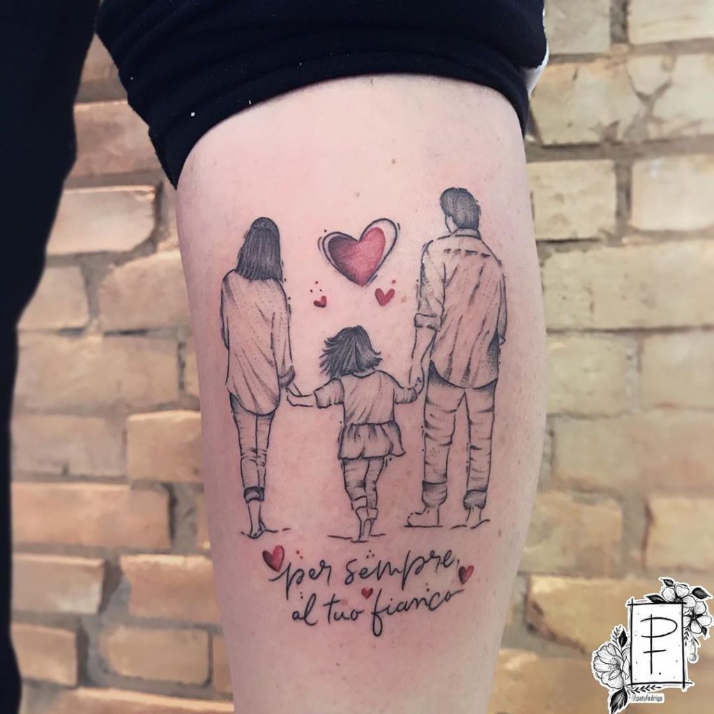 Family tattoo on Calf by Paty Fedrigo