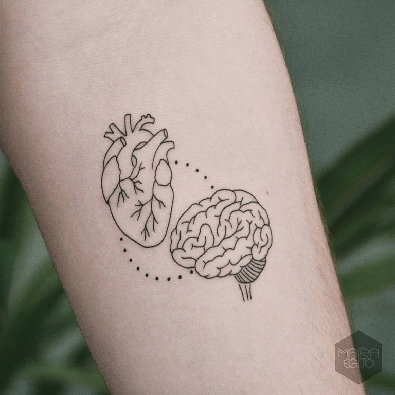Brain Heart Anatomy tattoo on Forearm (inner) by Maíra Egito