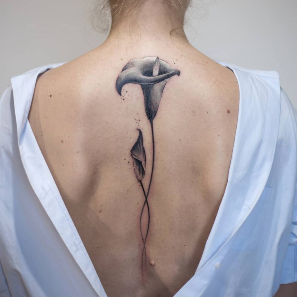 Calla Lily Flower tattoo on Back by Ляна Sunlight
