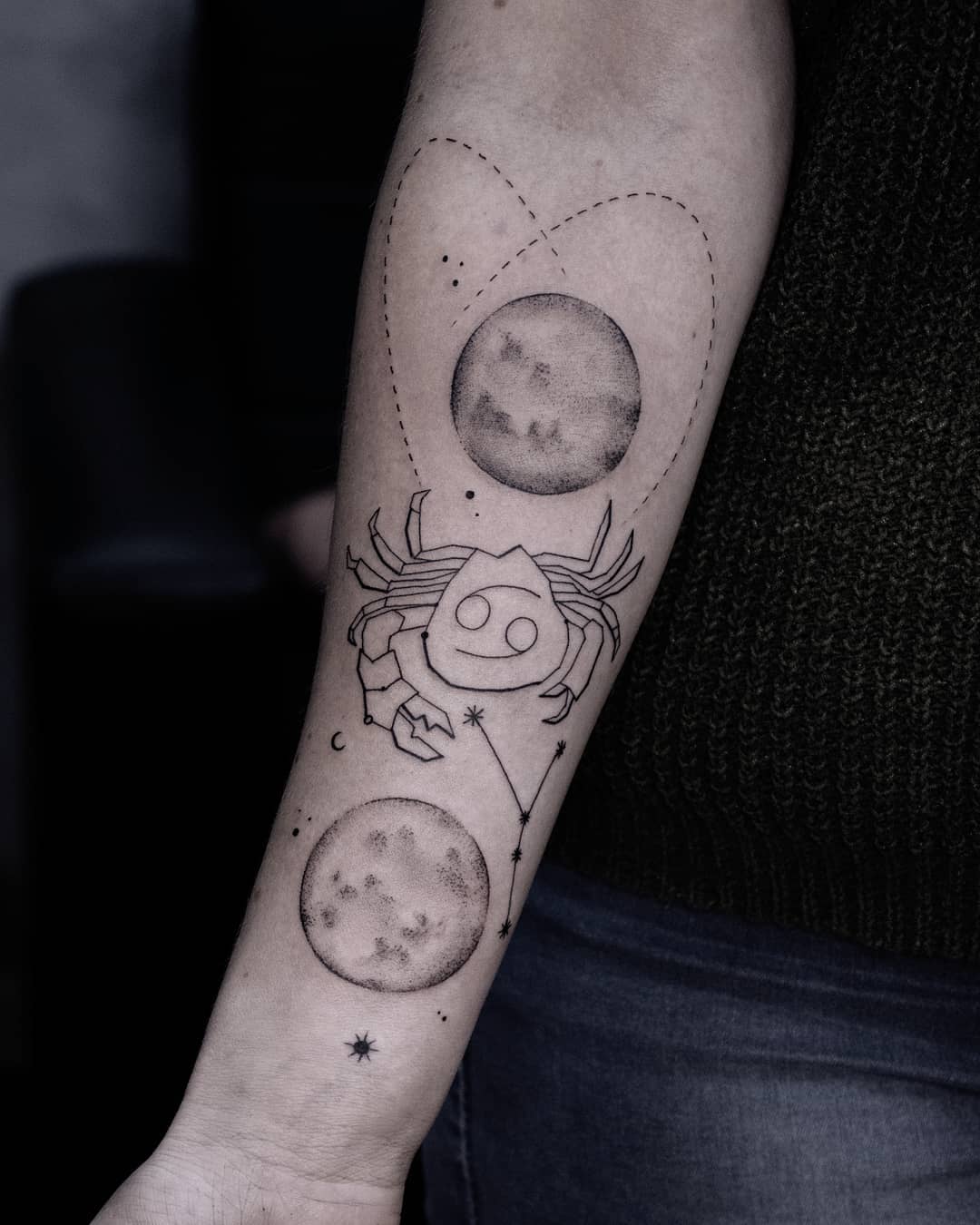 Cancer Constellation Tattoo on Inner Forearm by Tati Bombardelli