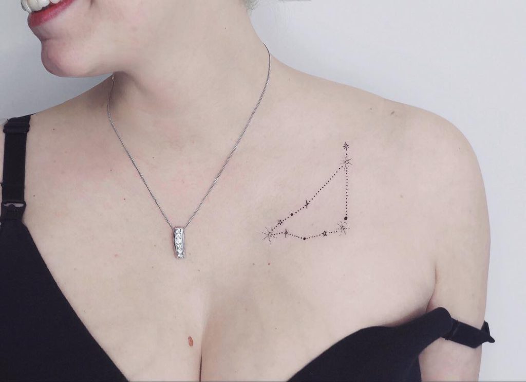 Capricorn tattoo on Collarbone - Fine Line style by Laura Martinez